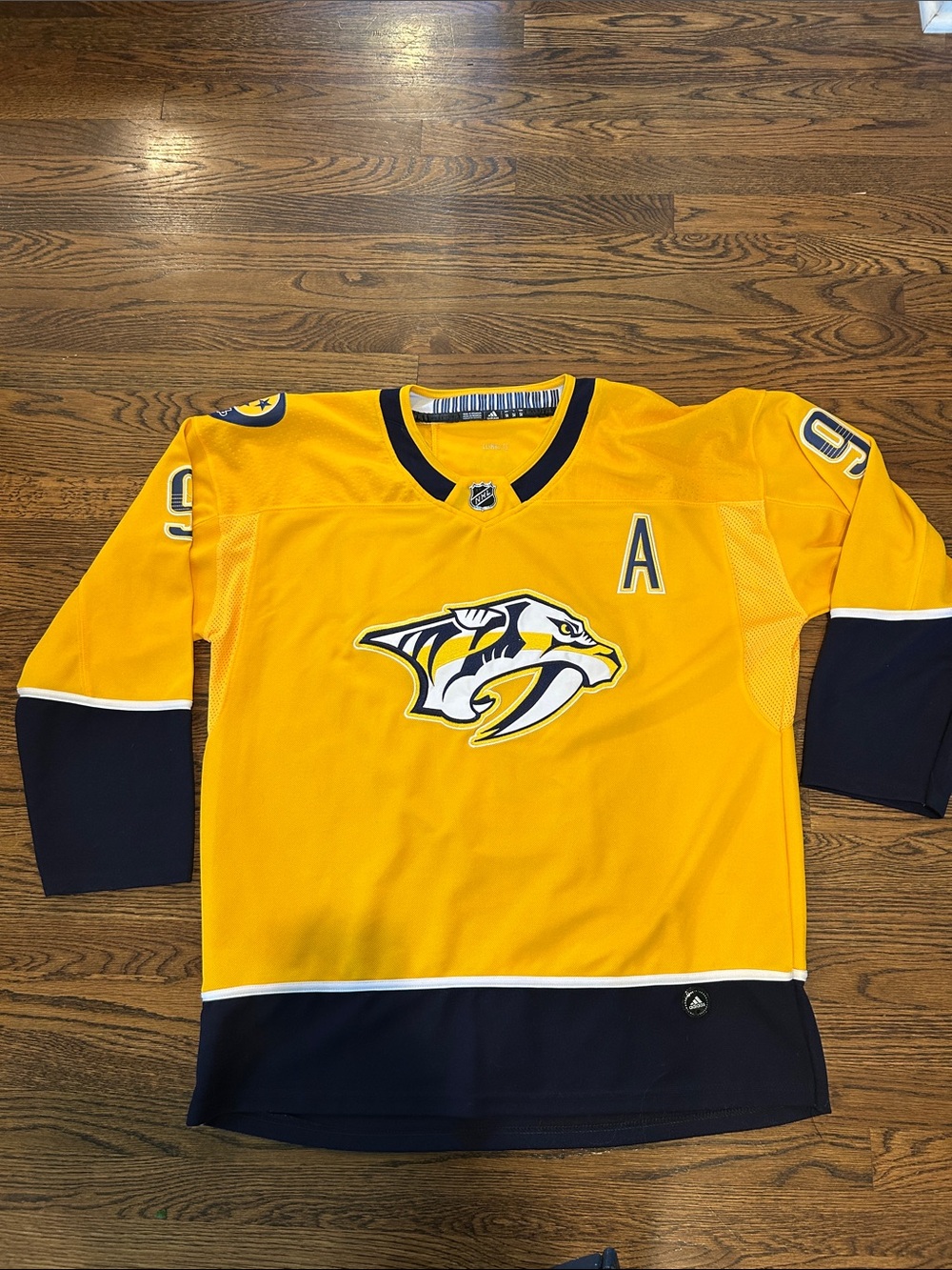 NHL Nashville Predators Gold and Navy Alternate Jersey with 'A'